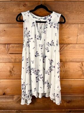 Free People White Floral Asymmetrical Tunic Tank Top With Pockets Size XS 💕